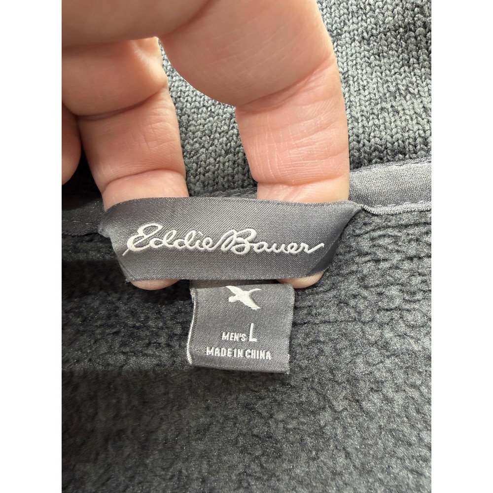 Eddie Bauer Pullover Mens Large Gray 1/4 Zip Fleece Mock Neck Hiking Sweater - Picture 4 of 12
